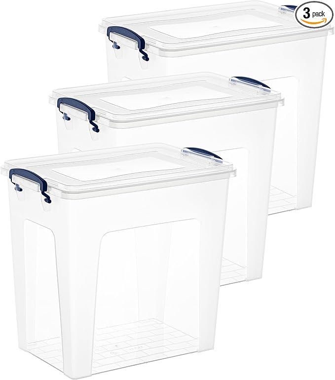 Superio Storage Bins with Lids- Clear Boxes for Organizing, Stackable Plastic Containers- BPA Free, Non-Toxic, Odor Free, Organizer for Home, Office, Dorm, 14.25 Qt, 3 Pack