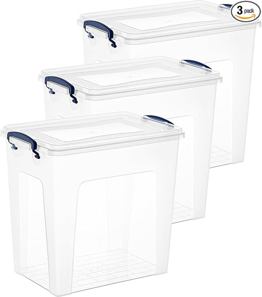 Superio Storage Bins with Lids- Clear Boxes for Organizing, Stackable Plastic Containers- BPA Free, Non-Toxic, Odor Free, Organizer for Home, Office, Dorm, 14.25 Qt, 3 Pack