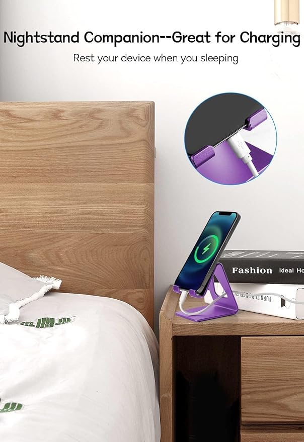 Aoviho Cell Phone Stand for Desk, Aluminum Phone Holder for iPhone 17 16 15 Pro Max, Samsung Galaxy, Stable Office Desk Accessories,Hands Free Stand for Office Home,Purple
