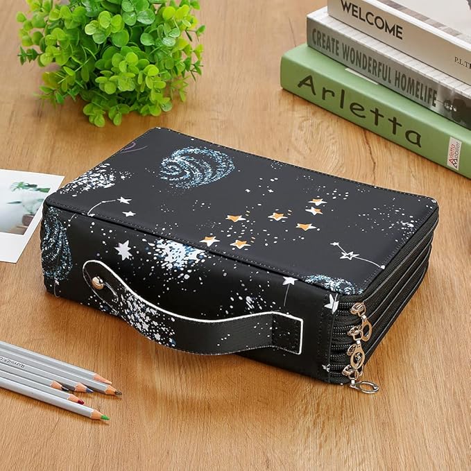 Portable Colored 200 Slots Pencil case Organizer with Printing Pattern for Watercolor Pens or Markers, Pencil Case Organizer for Artist