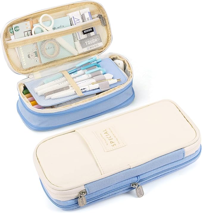MAMUNU Large Capacity Pencil Case, Expandable Stationery Bag with Zipper Compartments, Aesthetic Pencil Case Pouch for Office College School Students Teen Girls Boys