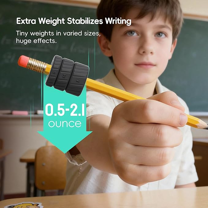 9-Pack Adjustable Pencil Weights (0.5-2.1oz),Textured Silicone Handwriting Aid for Kids &Adults&Special Needs,Improves Penmanship for Autism,ADHD,Tremors,Dyspraxia& Fine Motor Skills,Black