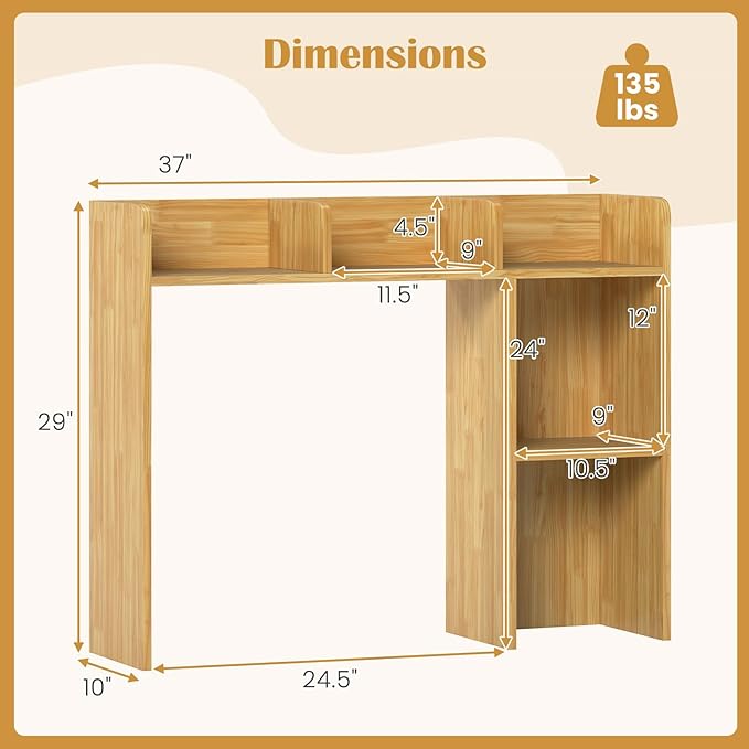Giantex Desktop Bookshelf, Wood Desk Hutch Organizer for 27 Inch Computer Monitor, Countertop Storage Display Rack with 5 Shelves, Multipurpose Desktop Shelf Bookcase for Dorm Office Home (Burlywood)