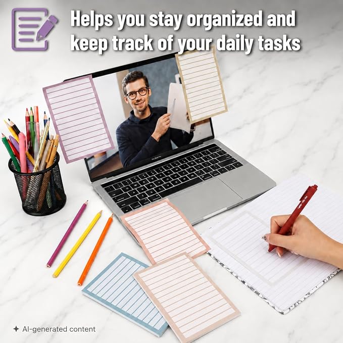Mr. Pen- Lined Sticky Notes, 4" x 6", 6 Pads, 270 Sheets, Sticky Notes with Lines, Ruled Post Stickies, Memo Pads, Self-Stick Note Pad for Office, School, Home, Study & Organization
