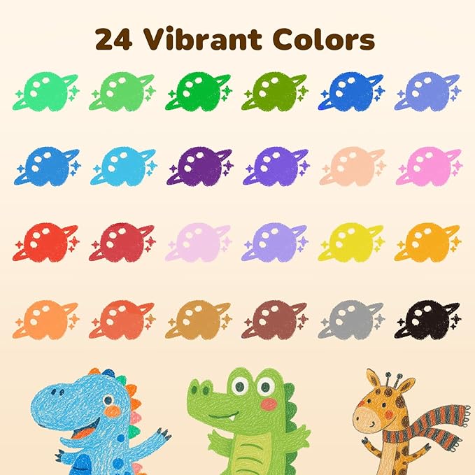 JUPITEARTH 24 Colors Crayons for Kids Ages 4-8 with Coloring Book & Bonus Stickers, Non-Toxic & Washable Triangle Crayons for Toddlers 1-3, Fat Brain Toys for Art Supplies and Ideal for Kids