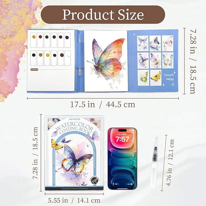 NaTuGi 3Pac Watercolor Workbook for Adults,Watercolor Coloring Book,Portable Watercolor Painting Books,Creative Stress Relief Kit,Suitable for Beginners Birthday Gift (Animal Series 3pc)