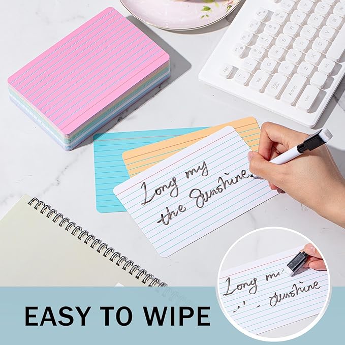 Harloon 100 Pcs Dry Erase Index Cards 4 x 6 Inch Laminated Reusable Dry Erase Note Cards Sheets for Office Home Housework to Do List (Ruled Candy Color)