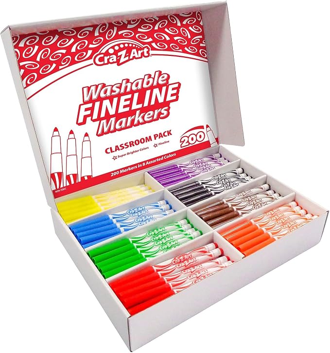 Cra-Z-Art Washable Fine Tip Markers Bulk Class Pack 200ct 8 Assorted Colors, Back To School Supply List Essential, Bulk Pack for School Supply Rooms and In Class For Teachers