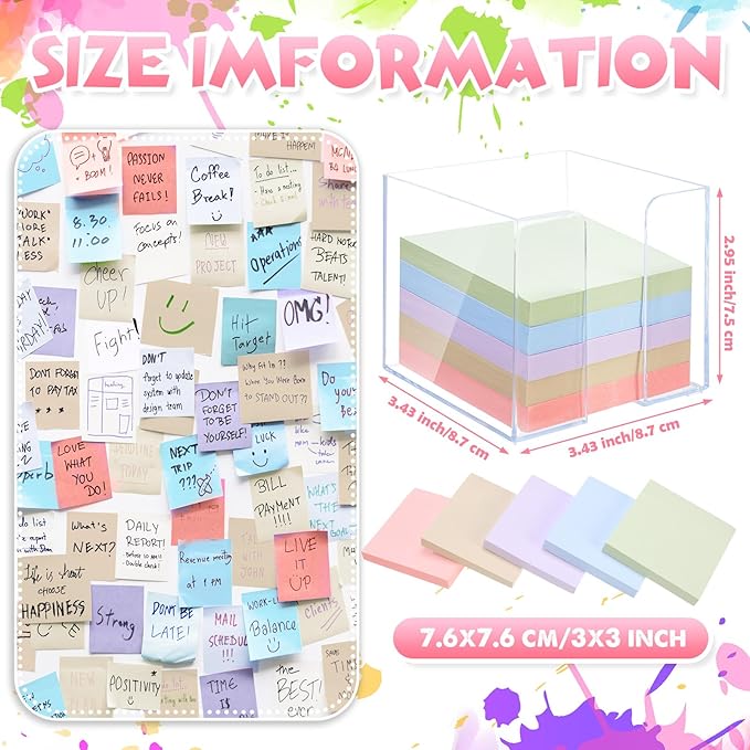 Fuyoooo 3 Pack Acrylic Sticky Note Holder with 15 Pads Morandi Color Sticky Notes Clear Sticky Note Holders and 3x3 Inch Sticky Note Set for Office Desk Meeting Supplies