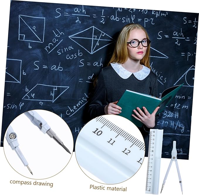 Multi-Function Geometry Compass Set Ruler and Protractor Precision Drawing Tools for Students Small Size Sturdy Plastic for Math Class and Exam Preparation