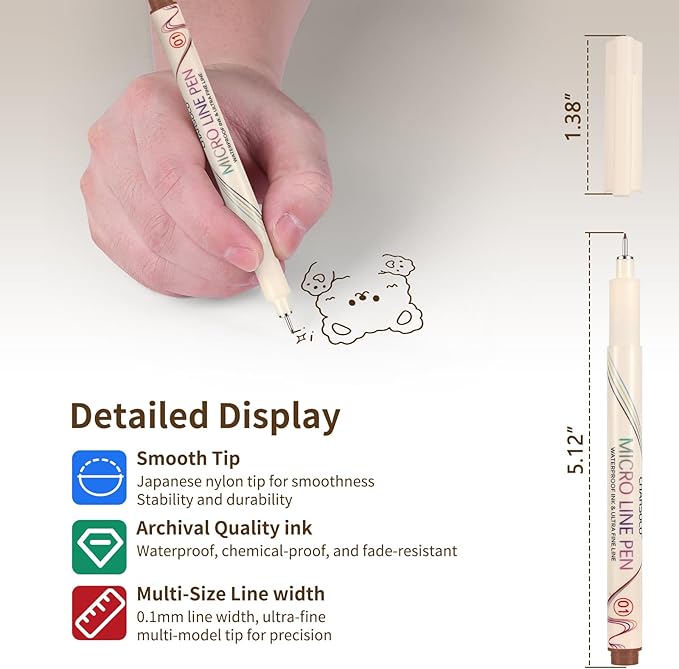 01 Micro Fine Point Pen Set - 12 Waterproof Archival Ink Colors, 0.25mm Fineliner Pens for Art Illustrations, Sketching, Anime, Manga, Technical Drawings & Scrapbooking-fan