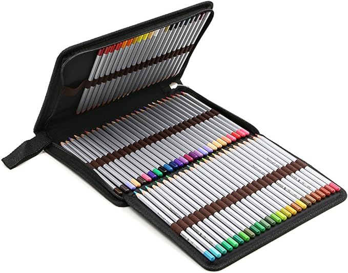 BTSKY® Portable Canvas Zippered Colored Pencil Case-Super Large Capacity 72 Slot Pencil Bag Pouch for Watercolor Pencils(Black)