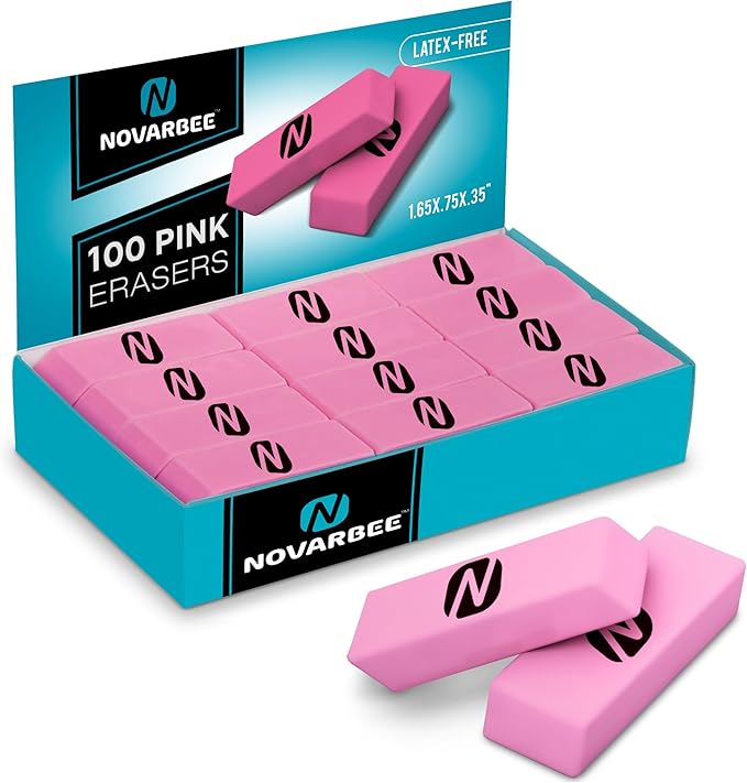 Noverbee 100‑Pack Pink Pencil Erasers – Large Latex‑Free Bulk Erasers for Kids, School, Classroom & Office – Smudge‑Free, Durable, Non‑Toxic Art & Homework Supplies