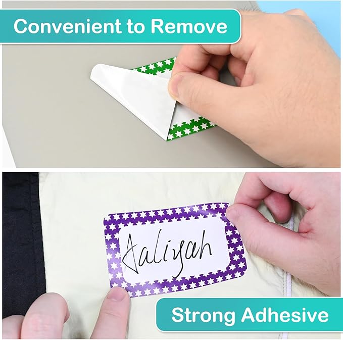 L LIKED 200 Name Tags Stickers, Colorful Star Border, 3.5" x 2.25" Name Labels for School Office Home (200 Labels)