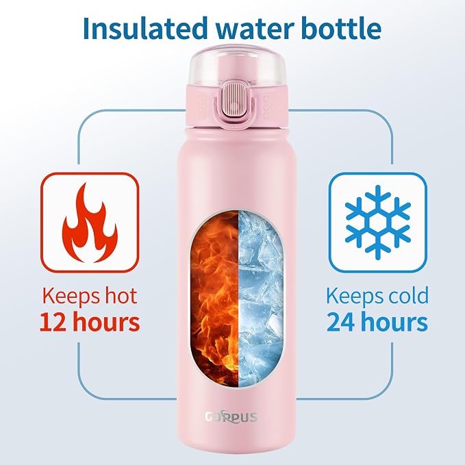 GOPPUS Insulated Water Bottle 20oz Stainless Steel BPA-Free Sports Bottle Ideal for School and Travel Silicone Spout Lid Prevents Leaks, Sweat, and Dust (Pink)