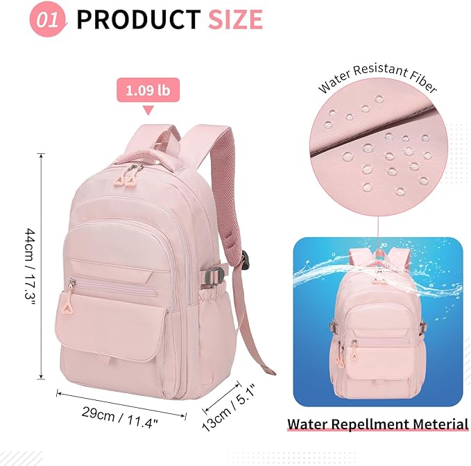 Aesthetic Daypack Backpack, Water-Resistant 15.6" Laptop Backpack for Women and Men, Featuring Touch-Fastener and Anti-Theft Pockets (Pink)