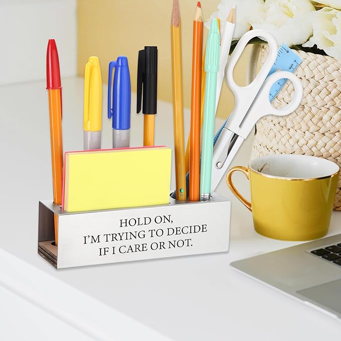 Hold On, I'm Trying to Decide If I Care or Not Funny Desk Decor Sarcastic Work Decor, New Job Promotion Humorous Gift, Gag Gift for Coworkers Boss Friends Office Pencil Holder for Desk SD279