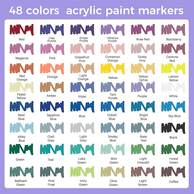 Artecho Automatic Ink Control Acrylic Paint Markers 48 Colors Brush Tip, for Stone, Rock Painting, Paper, Pumpkin, Wood, Egg, Canvas, Ceramic, Fabric, leather, Glass, DIY Crafts