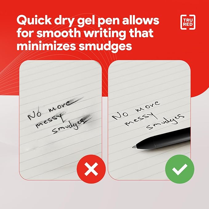 TRU RED Retractable Gel Pens, Medium Point 0.7mm, Black Ink, 12 Pack – Quick‑Dry Pens for No‑Smear Notes & Office Writing