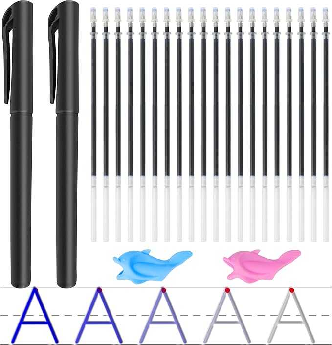 D-FantiX Magic Pens & Refills for Magic Grooved Writing Practice Workbooks, Disappearing Ink Pen for Grooved Handwriting Practice for Kids, Invisible Ink Pen with Pencil Grips for Kids Handwriting