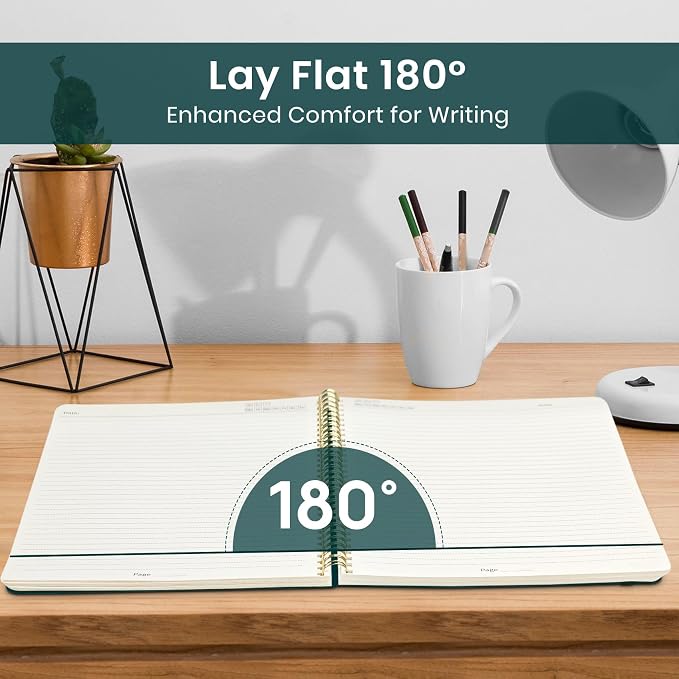 Taja Large Spiral Lined Journal for Women and Men, Notebook for Work