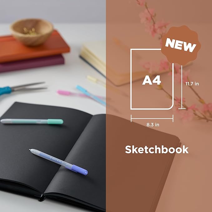 Sakura Sketchbook A4 - Drawing Sketchbook for Visual Journaling, Effortless Sketching & Personal Use - 140 GSM Paper - Hardcover Hardcover - 160 Pages - 8.3 x 11.7" - Black - Black Paper