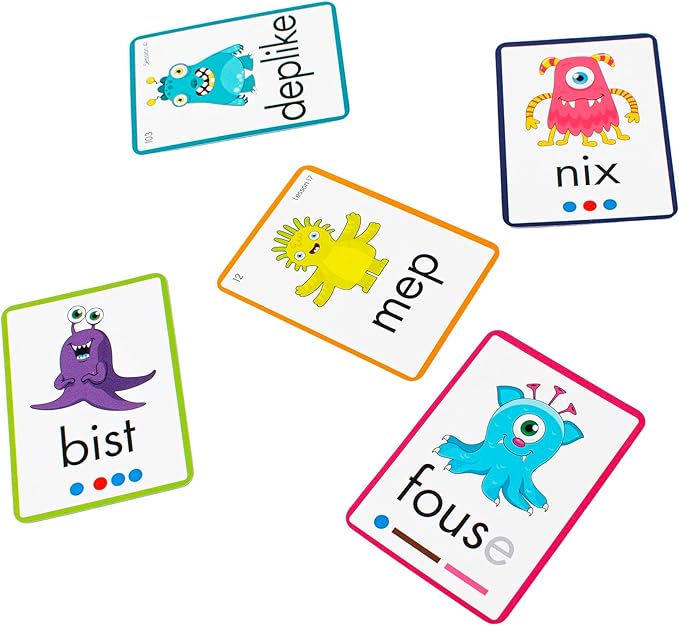 Junior Learning: Rainbow Phonics - Alien Words - 148 Word Cards, Flash Cards with Made Up Words to Help Learn Phonics, Level Based Cards, Kids Ages 4+