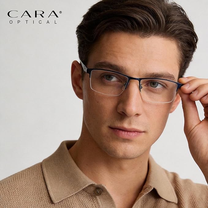 CARA Ultra Lightweight Progressive Multifocus Reading Glasses Men, Metal Frame Flexible TR90 Bi-color Temples with Blue Light/UV400 Protection Multifocal Computer Readers(Black+Blue, +1.75)