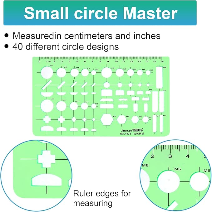 11PCS Geometric Drawings Templates, Drafting Stencils Measuring Tools, Transparent Green Plastic Ruler, for Architecture, Office, Studying, Designing