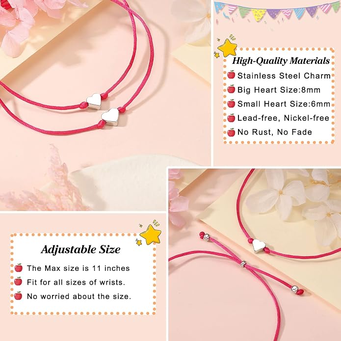 UNGENT THEM Big & Small Heart Bracelets Back to School Gifts for Girls