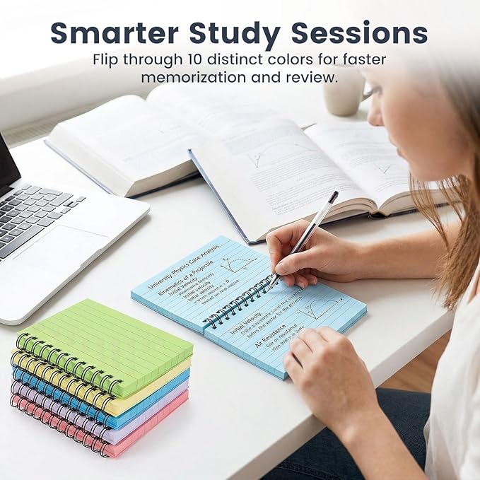 Koogel 500PCS Colored Index Cards 3x5, Spiral Index Cards with Rings for Back to School, Lined Ruled on both Side Heavy Notecard Flashcard for Studying Nursing College Taking to Do List,10 Colors