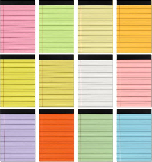 12 Pack Small Legal Pads 4x6, 12 Colors College Ruled 30 Sheets Each 80 Gsm