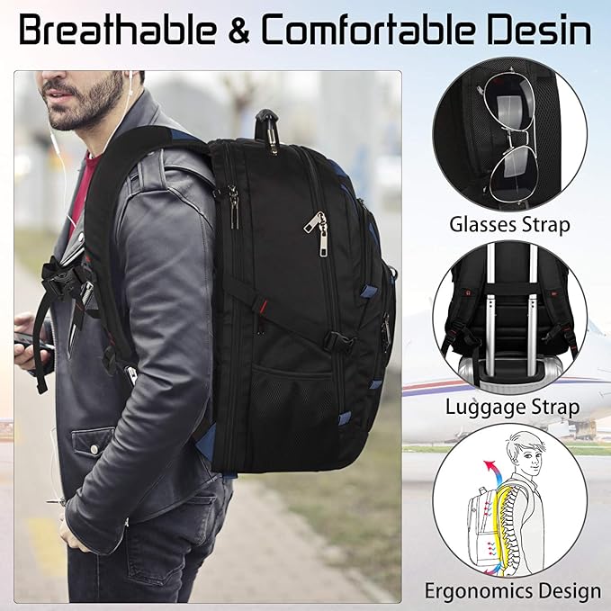 18.4 Laptop Backpack Men Women, 55L-60L Extra Large Laptops Backpack, TSA Friendly Flight Approved and RFID Anti-theft Pocket,Water Resistant Suiltable for Traveling