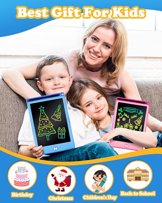 POPERFUN 2Pack LCD Writing Tablet for Kids, 8.5 Inch Doodle Board Drawing Pads Colorflu Reusable Toddler Girl Toys for Ages 3 4 5 6 7 8, Christmas Birthday Gift for Boy Girls in Blue and Pink