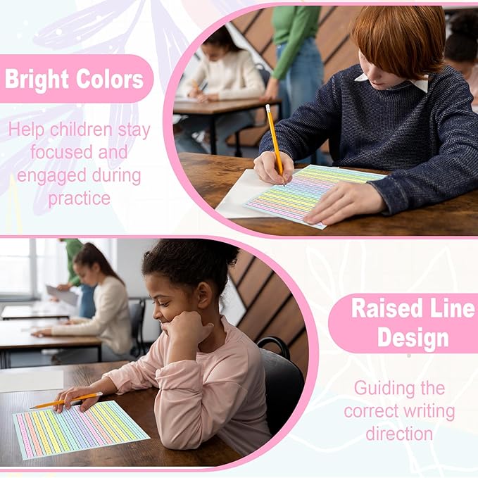 200 Sheet Raised Line Handwriting Paper With 1/2" Spacing Wide Ruled Writing Paper for Kindergarten 8.5"x 11" Colored Primary Writing Paper Pad Handwriting Practice For Kids Multi Sensory Dysgraphia
