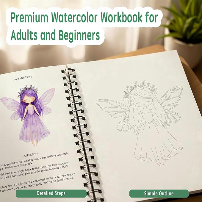 SLWBZ Watercolor Workbooks Coloring Book, Beginner Friendly Painting Kit, Detailed Steps, Creative Exploration Watercolor Book with Paint Set for Adults Teens (Fairy Forest, Without Paint)