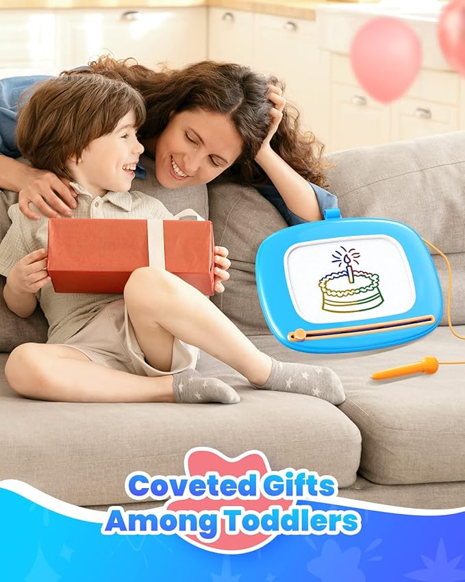 Toddlers Toys Ages 1-3, Magnetic Drawing Board, Doodle Board Pad Learning and Educational Toys for 18 Months Baby, 1-3 Yr Kids Birthday Gifts - Blue