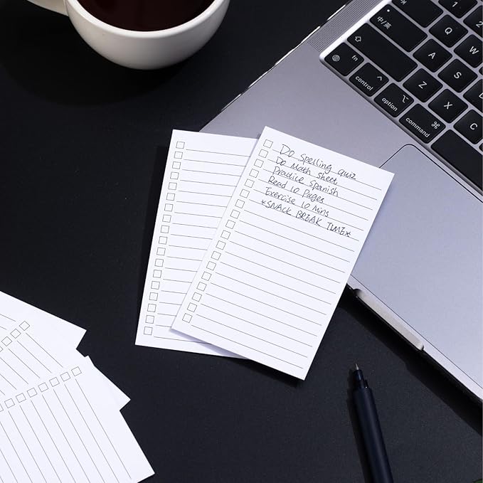 Vertical Ruled Index Cards 3x5 with Check Boxes,Double Sided Ruled Note Card for To Do Checklists, Heavy Weight Flash Cards for Studying,School, Home and Office - White,200 Pack