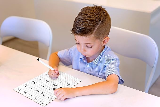 Scribbledo 5 Pack Dry Erase Handwriting Practice for Kids 9 x 12 Inch Letter Alphabet Tracing Board Whiteboard for Kids Ages 3-5 Write and Wipe Alphabet Practice Cards Letters & Erasers