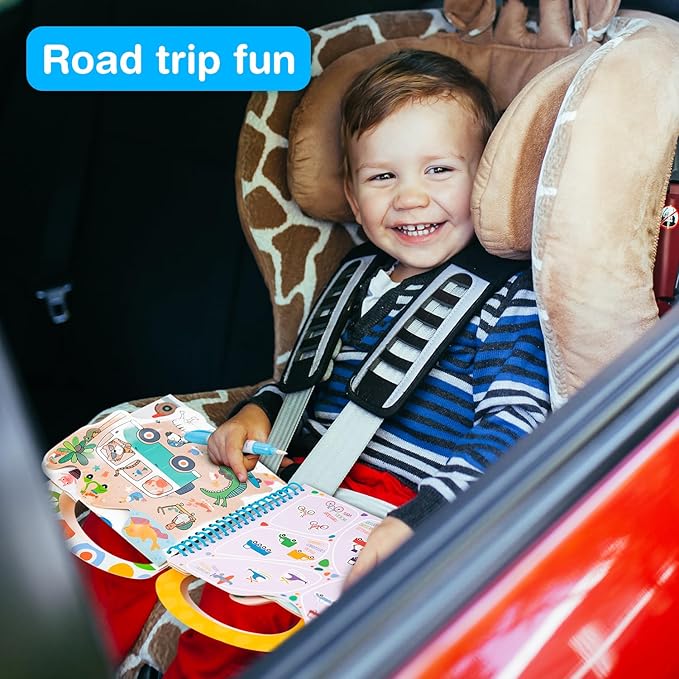 Avenir Reusable Water Coloring Book for Toddlers 3-5 – Mess-Free Paint-with-Water Travel Toy Airplane Activities Road Trip Quiet Book, Water-Reveal Activity Pad, 3-in-1 Creative Set