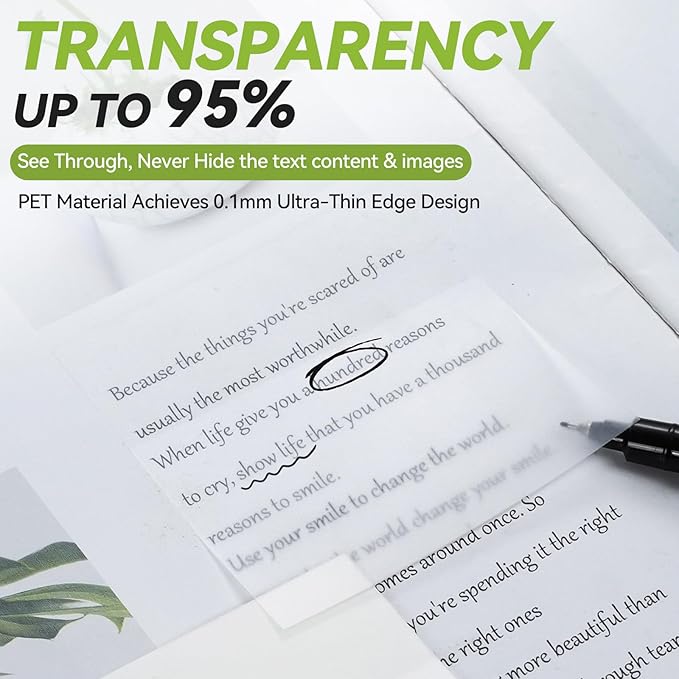 6 Pads Transparent Sticky Notes with Sticky Tabs, Tecolu 3x3 inch Clear Sticky Notes【Waterproof, 5X Adhesive Strength】, See-Through Translucent Sticky Notes for School Office Bible Study Supplies