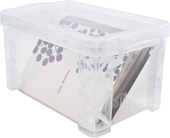 ADVANTUS 40307 Super Stacker Storage Boxes, Hold 400 3 x 5 Cards, Plastic, Clear (Pack of 6)