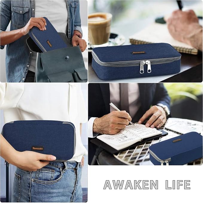 Homecube Capacious Pencil Case Pen Box Makeup Bag Pouch Pencils Holder Large Storage Stationery Box with Zipper School Supplies for College and Office - Navy Blue