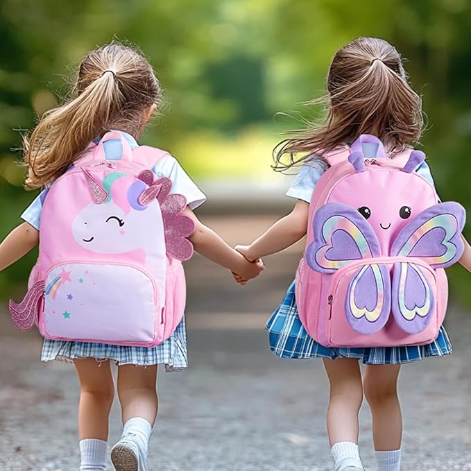 mommore Kids Backpack Preschool Kindergarten Backpack for Girls 4-6 Butterfly Girl Bookbag 15” for Elementary School