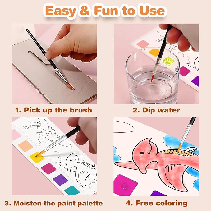 ZHOC Paint with Water Coloring Books for Kids, Pocket Mess Free Watercolor Painting Sets for Kids Ages 3 4 5 6 7 8+, Water Color Paint Set Arts and Crafts Gift for Boys Girls, 4 Pack