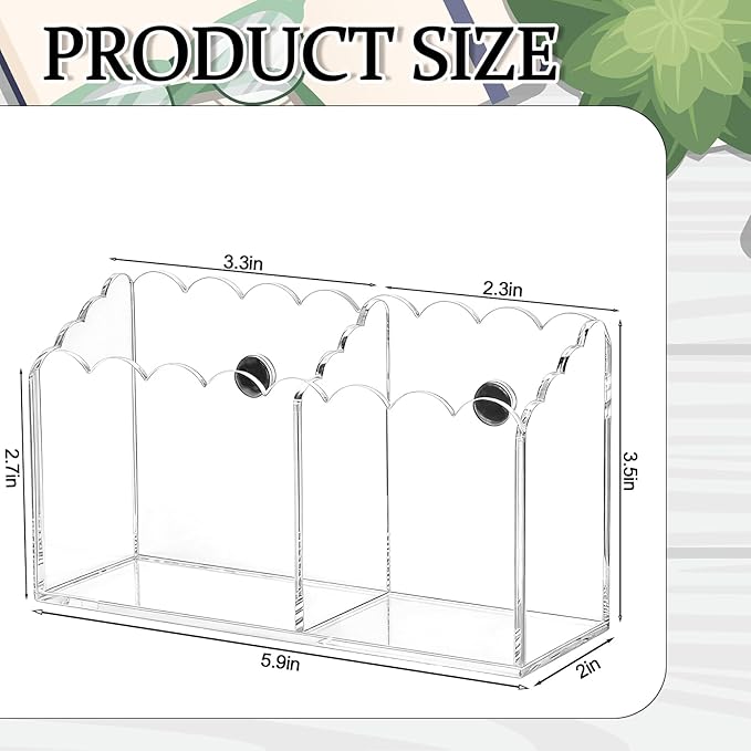 Sabary Scalloped Acrylic Dry Erase Marker Holder Whiteboard Non Slip Magnet Coastal Style Pen Holder for Fridge Locker Organizer for Work Locker Desk Accessories Pencil Cup(5.9 x 2 x 3.5'')