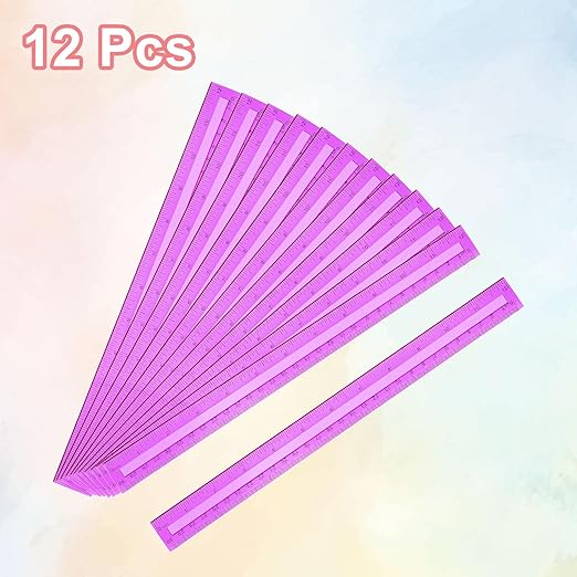 HARFINGTON 12pcs Plastic Rulers 12" (30cm) Clear Straight Ruler Measuring Tool Inches and Centimeters for Home Office Classrooms Drafting, Clear Purple