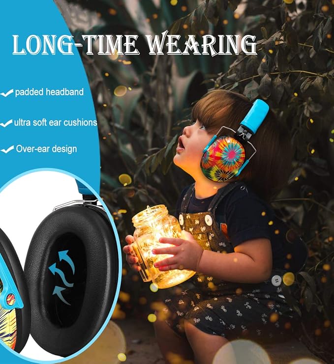 PROHEAR 032 Kids Ear Protection Safety Noise Earmuffs with NRR 25dB, Children Adjustable Headband Hearing Protectors for Monster Trucks, Sports Events, Concerts - Fireworks Pattern