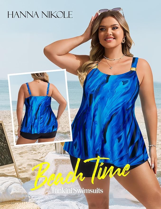 Hanna Nikole Womens Tankini Swimsuits 2 Piece Bathing Suit Flowy Ruffle Tankini Tops with Swim Shorts