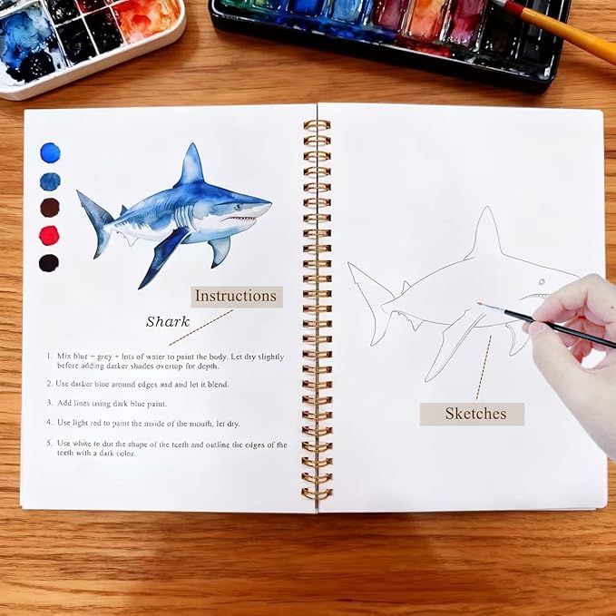 Watercolor Workbooks Coloring Book Beginner Friendly Painting Kit Easy Nature Scenes Paint Set Art Crafts for Creative Exploration Gift for Adults (Animals, Without Palette)